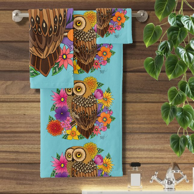 Flower Bouquet Owl Bath Towel Set (Creator Uploaded)