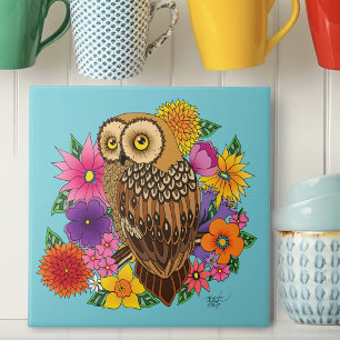 Flower Bouquet Owl Ceramic Tile