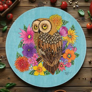 Flower Bouquet Owl Cutting Board