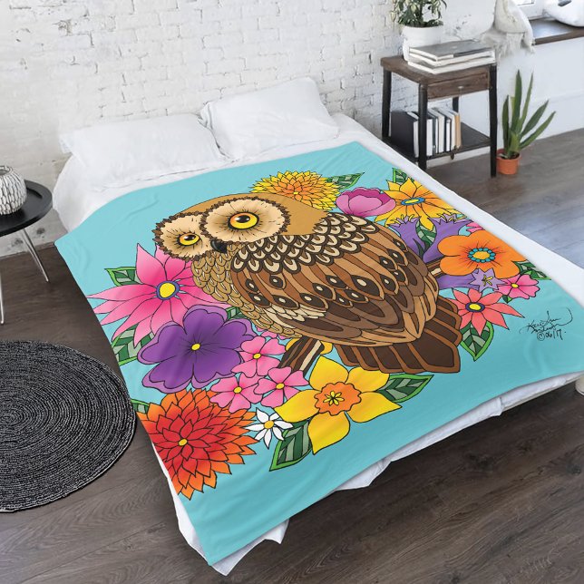 Flower Bouquet Owl Fleece Blanket (Creator Uploaded)