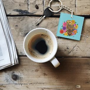 Flower Bouquet Owl Key Ring