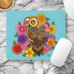 Flower Bouquet Owl Mouse Pad