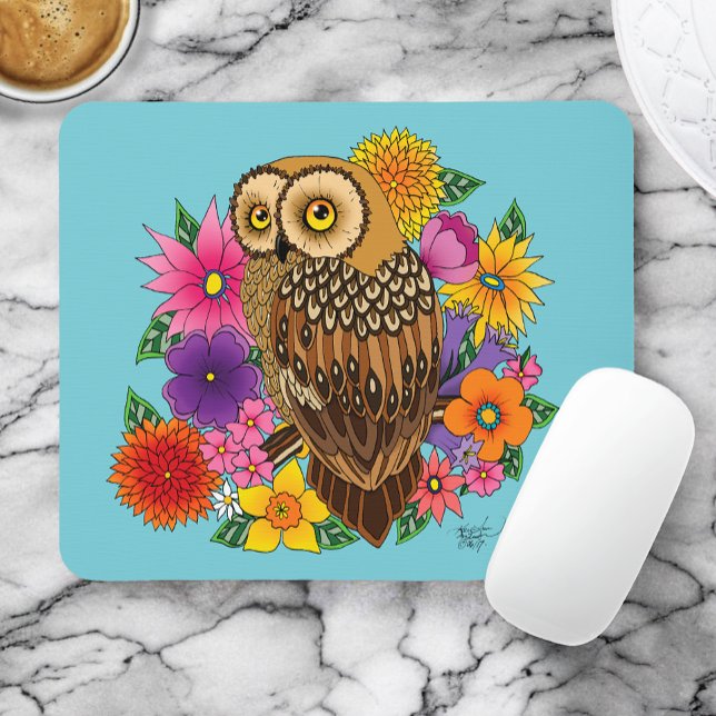Flower Bouquet Owl Mouse Pad (Creator Uploaded)