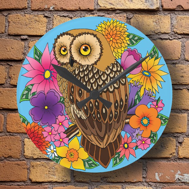 Flower Bouquet Owl Round Clock (Creator Uploaded)