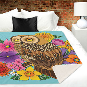 Flower Bouquet Owl Sherpa Blanket