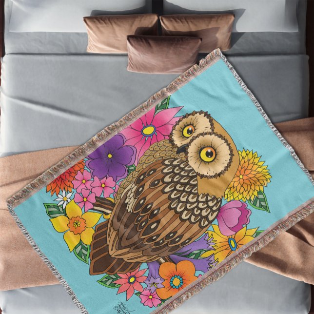 Flower Bouquet Owl Throw Blanket (Creator Uploaded)
