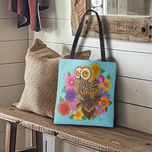 Flower Bouquet Owl Tote Bag