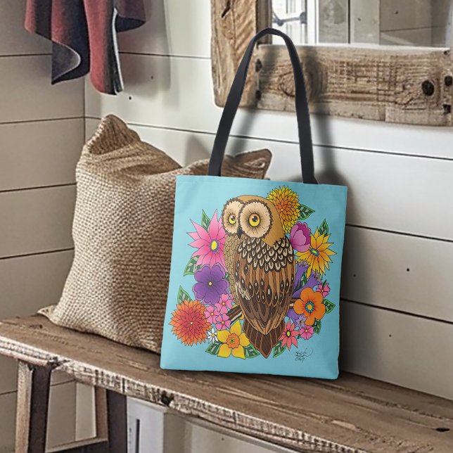 Flower Bouquet Owl Tote Bag (Creator Uploaded)