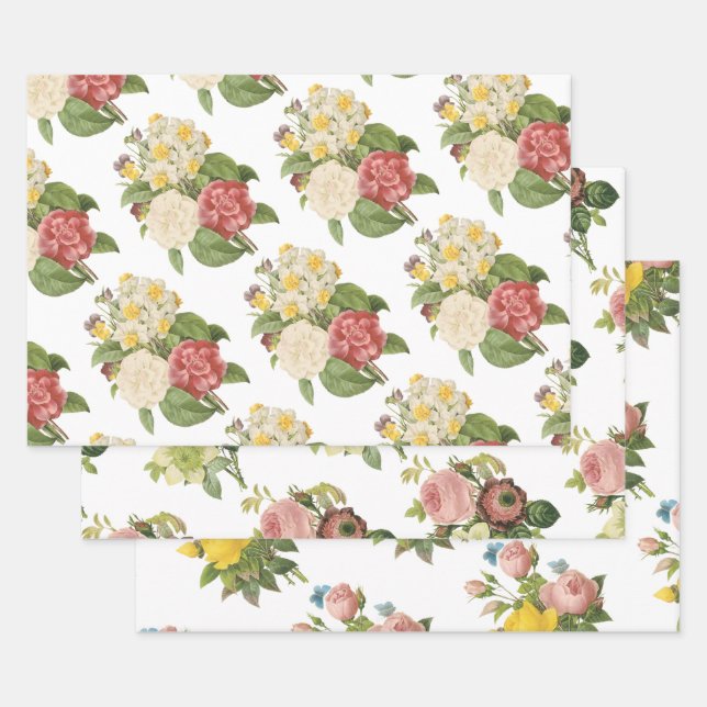 Flower Bouquet Pattern Wrapping Paper Sheet (Set)