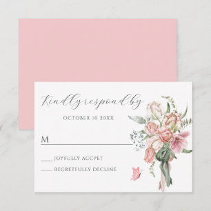 Flower bouquet pink pastel watercolor RSVP card