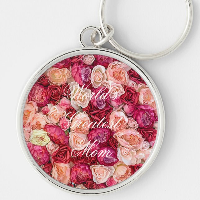 Flower Bouquet Red Pink Roses Floral Keychain (Front)