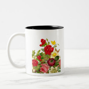 Flower Bouquet Rose Butterfly Flowers Bouquet Two-Tone Coffee Mug