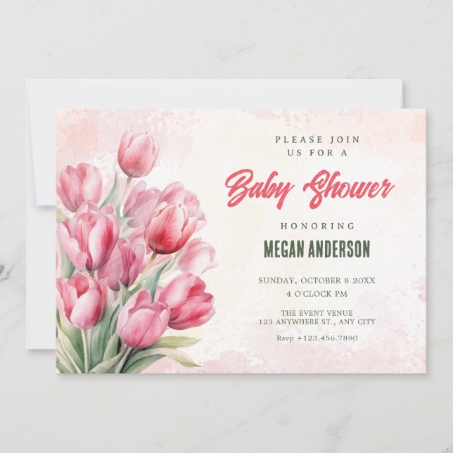 Flower bouquet tulips baby shower invitation (Front)