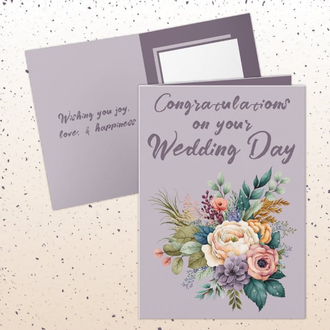 Flower Bouquet Wedding Congratulations purple Card (Creator Uploaded)