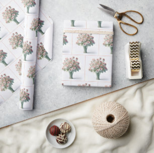 Flower Bouquet With Pink Baby Feet Wrapping Paper