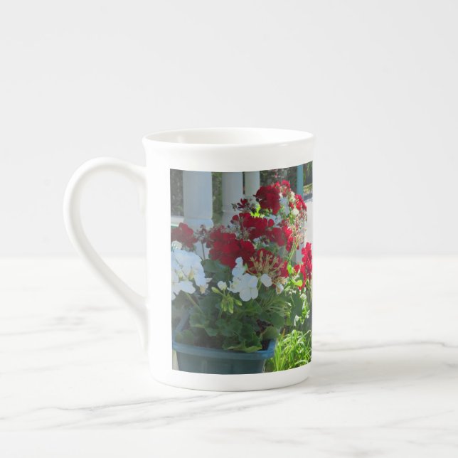 Flower Box Geraniums - Martha's Vineyard Bone China Mug (Left)
