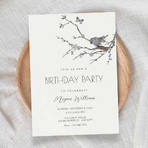 Flower branch bird birthday invitation