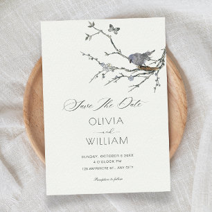 Flower branch bird wedding invitation