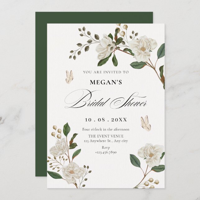 Flower branch bridal shower invitation (Front/Back)
