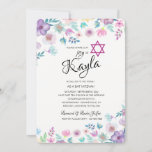 Flower Breeze Bat Mitzvah Invitation<br><div class="desc">A watercolor floral invitation with muted colours. The Star of David can be dragged to any location, made larger or smaller ( - ) or removed. (Floral Wedding Invitation Vectors by Vecteezy). The card is easy to customise with your wording, font, font colour, paper shape options and choice of six...</div>