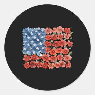 Flower Brushstroke America Flag 4th Of July Floral Classic Round Sticker