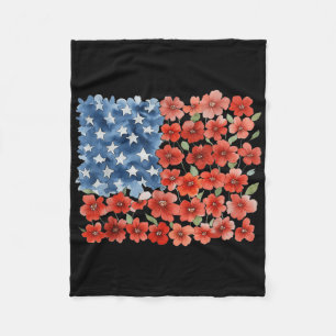 Flower Brushstroke America Flag 4th Of July Floral Fleece Blanket