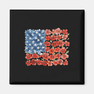 Flower Brushstroke America Flag 4th Of July Floral Magnet