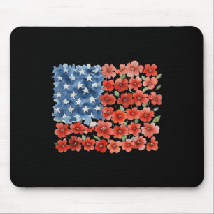 Flower Brushstroke America Flag 4th Of July Floral Mouse Pad
