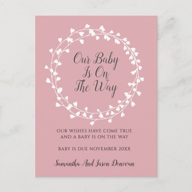 Flower Buds Pink Pregnancy Announcement Postcard (Front)