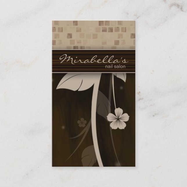 Flower Business Card Square Beige Brown (Front)