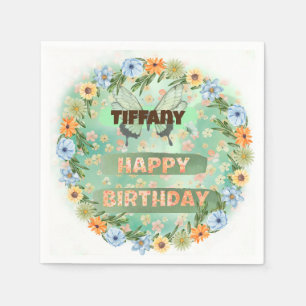 Flower & Butterfly Birthday  Napkin