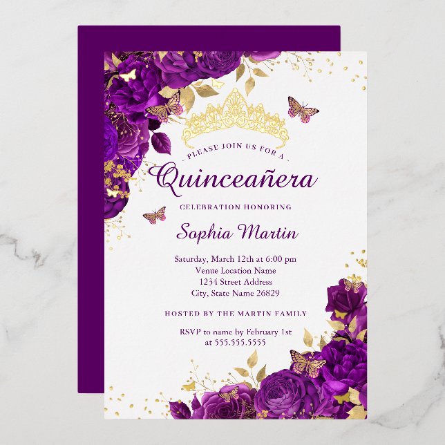 Flower Butterfly Elegant Purple Quinceanera  (Front/Back)