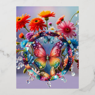 Flower Butterfly Foil Holiday Postcard