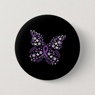 Flower Butterfly Pancreas Cancer Awareness Ribbon 6 Cm Round Badge
