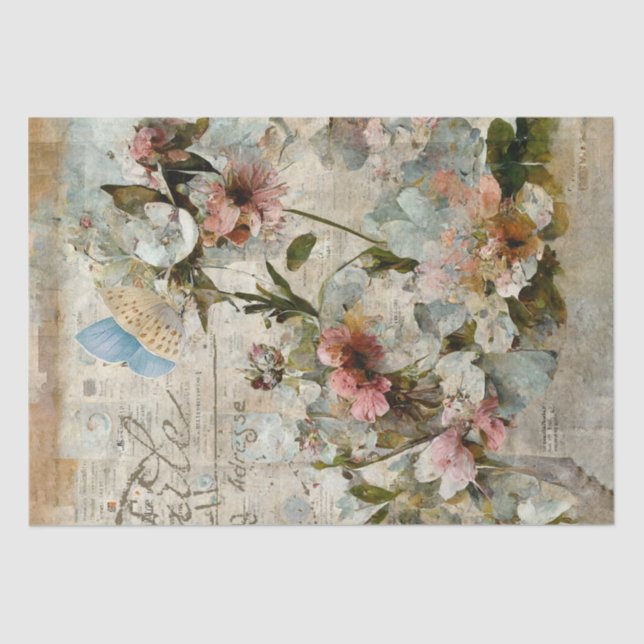 Flower Butterfly Shabby Collage Postale Decoupage  Tissue Paper (Front)