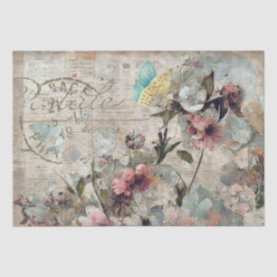 Flower Butterfly Shabby Collage Postale Decoupage Tissue Paper
