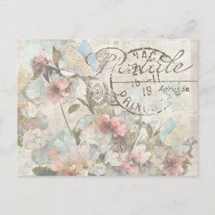 Flower Butterfly Shabby Collage Postale French     Postcard