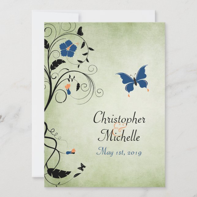Flower Butterfly Wedding Invite, Reception & RSVP Invitation (Front)