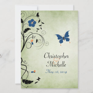 Flower Butterfly Wedding Invite, Reception & RSVP Invitation