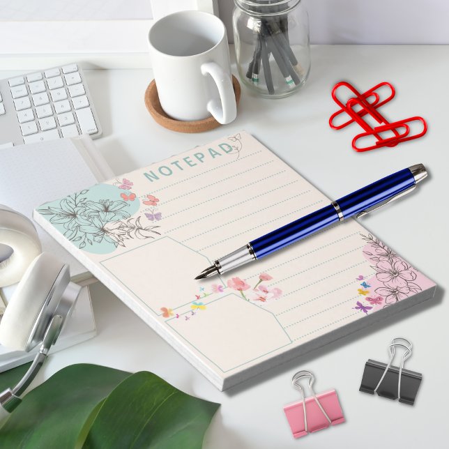 Flower Butterfly with Pink Green Theme Dotted Line Notepad (Creator Uploaded)