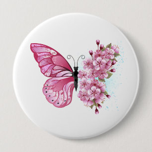 Flower Butterfly with Pink Sakura 10 Cm Round Badge