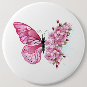 Flower Butterfly with Pink Sakura 6 Cm Round Badge