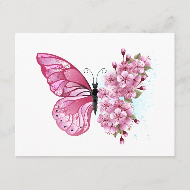 Flower Butterfly with Pink Sakura Advice Card (Front)