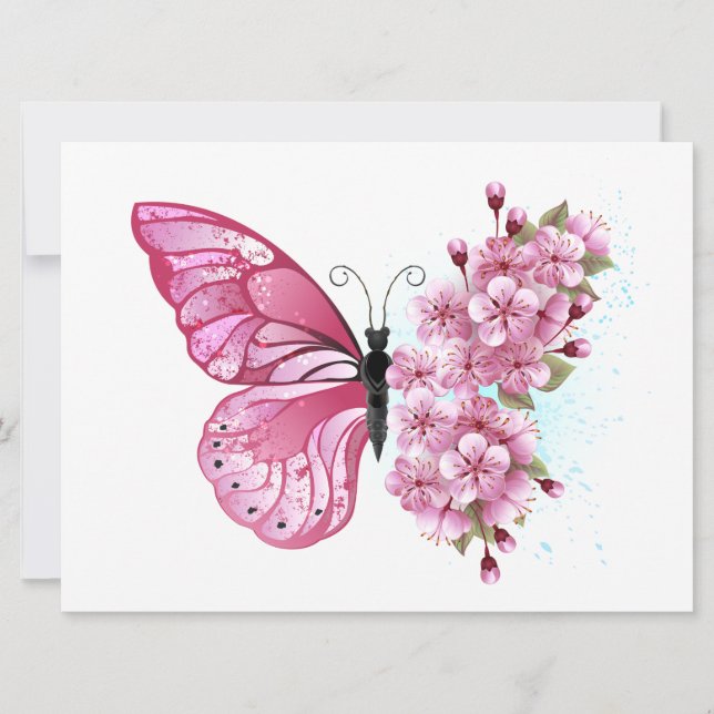 Flower Butterfly with Pink Sakura Announcement (Front)