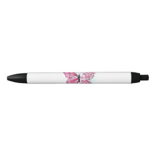 Flower Butterfly with Pink Sakura Black Ink Pen