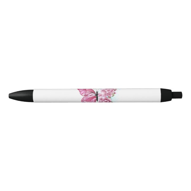 Flower Butterfly with Pink Sakura Black Ink Pen (Front)
