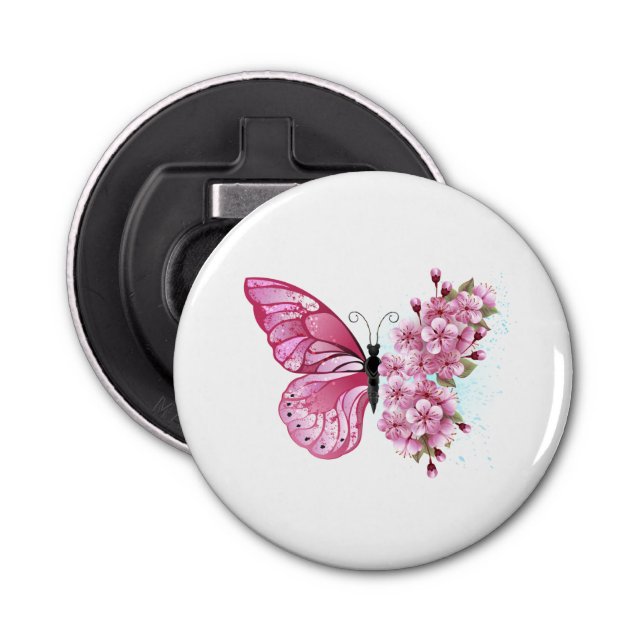 Flower Butterfly with Pink Sakura Bottle Opener (Front)