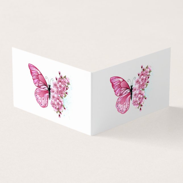 Flower Butterfly with Pink Sakura Business Card (Outside)