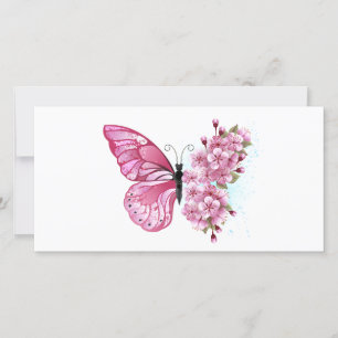 Flower Butterfly with Pink Sakura Card