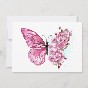 Flower Butterfly with Pink Sakura Card
